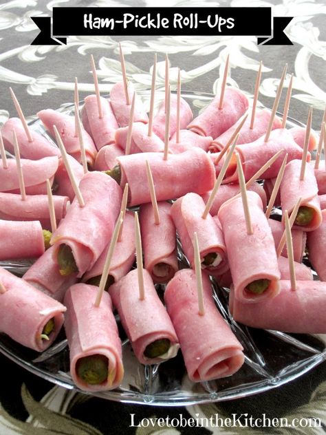 Ham and Cream Cheese Pickle Roll-Ups - Love to be in the Kitchen Pink Appetizers, Pickle Roll Ups, Pink Party Foods, Ham Wraps, Pink Snacks, Homemade Ham, Pink Foods, Roll Ups, Birthday Food