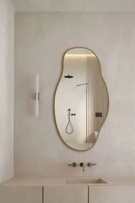 Large Gold Mirror Home Decor Asymmetrical Wall Mirror Wood Frame Bathroom Aesthetic Design Irregular Custom Design Wavy Mirror for Vanities . Click the link in my bio! Large Gold Mirror, Curvy Mirror, Wall Mirror Wood, Beautiful Room Designs, Mirror Home Decor, Asymmetrical Wall, Wavy Mirror, Upstairs Hallway, Gold Mirror Wall