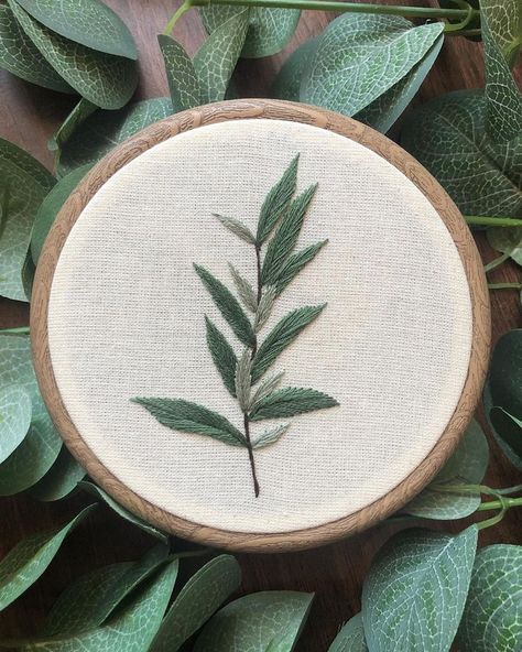 How To Embroider Greenery, Olive Branch Embroidery, Greenery Embroidery, Eucalyptus Embroidery, Sage Embroidery, Rustic Embroidery, Herb Embroidery, Vine Embroidery, Embroidery Stitches Tutorial