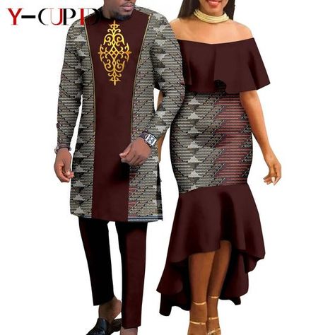 African Matching Outfit for Couples Dashiki Women Slim Print Dresses Agbada Bazin Riche Men Top and Pant Sets Kaftan Y23C041 - AliExpress African Wear Styles For Men And Women, African Couple Dress, Matching Style Couple, Couples Elegant Outfits Classy, Model Couple Africain, Matching Couple Wedding Guest Outfits, African Couple Outfit Matching, Couple Wear Matching Outfits, Couple Clothes Matching Outfits