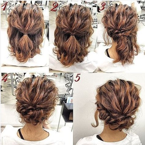 Updo Hairstyles Tutorials, Haircuts Medium, Easy Updo Hairstyles, Simple Prom Hair, Hair Upstyles, Easy Hair Updos, Curly Hair Updo, Up Dos For Medium Hair, Step By Step Hairstyles