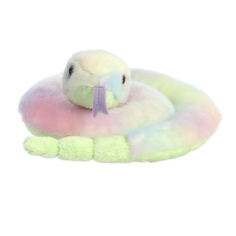 Lula Snake from Aurora's Mini Flopsie collection offers a magical twist on the classic snake plush. This charming toy dazzles with a pastel rainbow of colors across its soft, textured body, complete with a playful purple tongue and gentle, curious eyes. Lula's coiled, cuddly form makes her not just a toy, but a delightful decorative piece and a comforting companion, perfect for adding a splash of color and whimsy to any space. Crafted with Aurora's signature attention to detail and quality, Lula Snake Plushie, Snake Plush, Imagination Toys, Kawaii Plushies, Lasting Love, Favorite Animal, Cute Stuffed Animals, Animal Companions, Pastel Rainbow