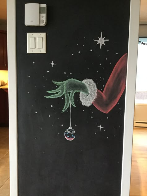 Chalkboard Wall Christmas, Chalk Wall Christmas Ideas, Christmas Chalk Wall, December Chalkboard Calendar, Christmas Chalkboard Art Easy, Christmas Blackboard Ideas, Black Board Ideas, Christmas Chalk Art, Christmas Chalkboard Ideas