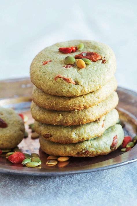 Pumpkinseed Butter Goji Cookies | Golubka Kitchen | Bloglovin’ Pumpkin Seed Butter Cookies, Berry Biscuits, Superfoods Recipes, Berry Cookies, Homemade Tahini, Sorbet Ice Cream, Pumpkin Seed Butter, Raw Pumpkin Seeds, Pumpkin Butter