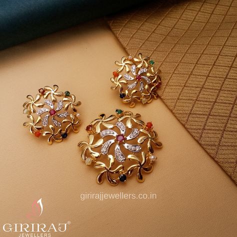 Navratna Pendant Set - Giriraj Jewellers Gold Pendant Jewelry With Price, Navratan Pendant Set, Gold Pendant Designs Modern, Gold Pendent Set Indian, Navaratna Pendants, Navratna Earrings, Pendent Set Gold, Navratna Pendant, Gold Pendant Designs