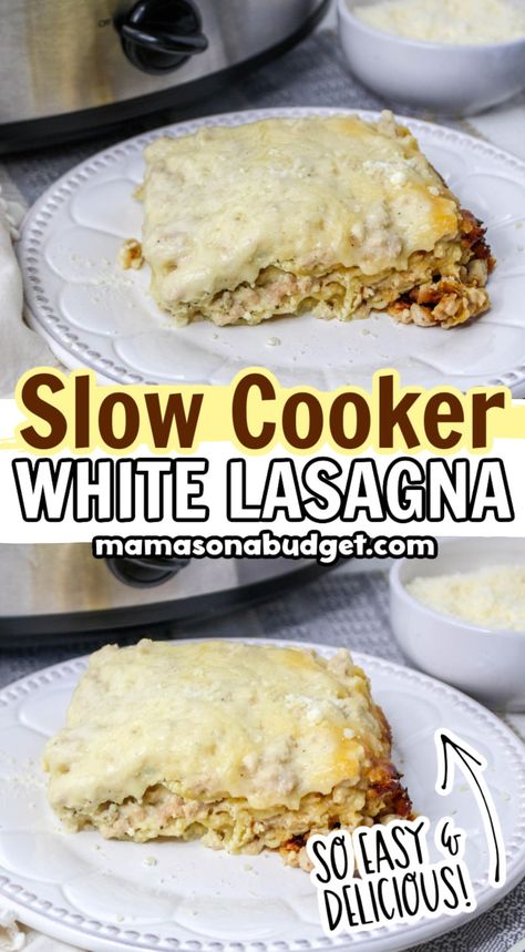 Slow Cooker White Lasagna Slow Cooker White Chicken Lasagna Soup, Crockpot White Lasagna, White Lasagna Soup Crock Pot, Slow Cooker White Lasagna, Crockpot Lasagne, White Lasagna Recipe, Slow Cooker Lasagne, Slow Cooker Turkey Soup, Lasagna Recipe Slow Cooker