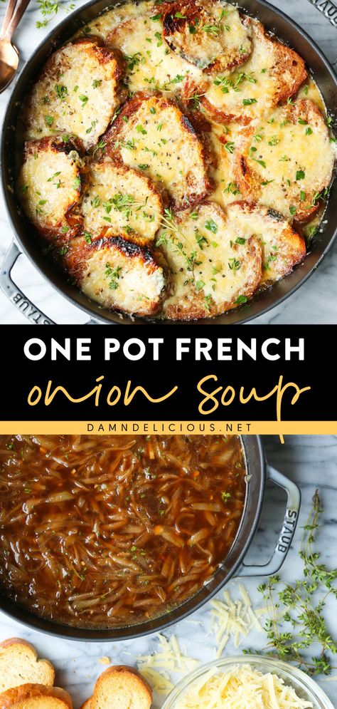 ONE POT FRENCH ONION SOUP, family dinner ideas for tonight, comfort food Delight Recipes, Weekend Food, French Onion Soup Recipe, Onion Soup Recipes, Dutch Oven Recipes, French Onion Soup, Oven Recipes, Healthy Dinners, Minestrone