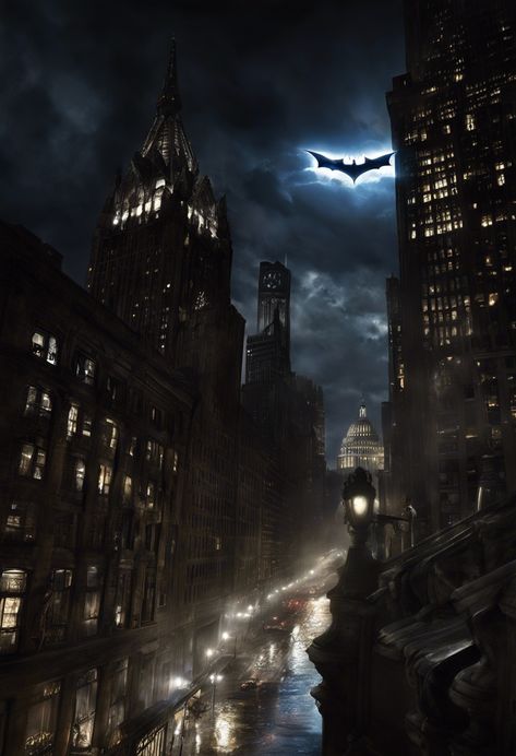 Gotham City Painting, Gotham City Tattoo, Gotham Tattoo, Gotham City Comic, Gotham City Wallpaper, Street Veiw, Gotham City Aesthetic, Gotham Wallpaper, Gotham Skyline