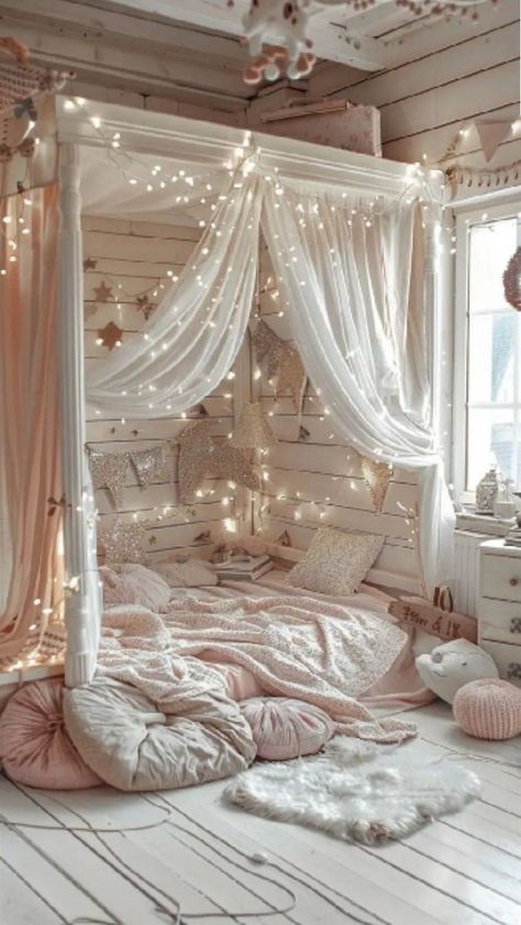 Cute Bedroom Ideas Aesthetic Cozy, Aesthetic Cozy Room Decor, Cute Girl Bedroom Ideas, White Aesthetic Room Ideas, Fairy Girls Bedroom, Cute Cozy Bedroom Ideas, Cozy Girls Bedroom, Girl Bedrooms Ideas, Fairy Themed Room