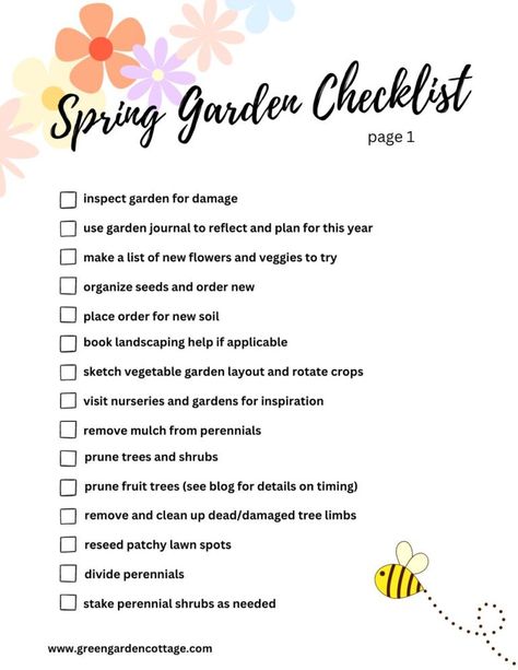 Garden To Do List, Gardening Journal Printables, Organize Seeds, Garden Checklist, Spring Perennials, Prune Fruit, Grow Flowers, Garden Layout Vegetable, Perennial Shrubs