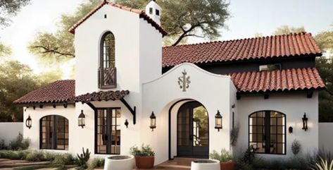 Home With Metal Roof, Modern Spanish Farmhouse, Spanish Style Home Exterior, Pueblo House, Spanish Revival Architecture, Spanish Farmhouse, Spanish Exterior, Mediterranean Homes Exterior, Spanish Mission