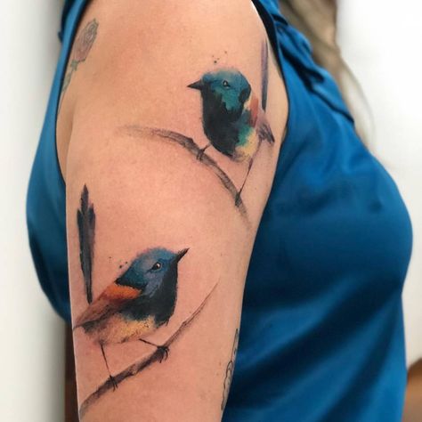 Feather Tattoo Arm, Robin Tattoo, Ma Tattoo, Blue Wren, Fairy Wren, Tatoo Inspiration, Watercolor Tattoo Flower, Cloud Tattoo, Watercolor Tattoos