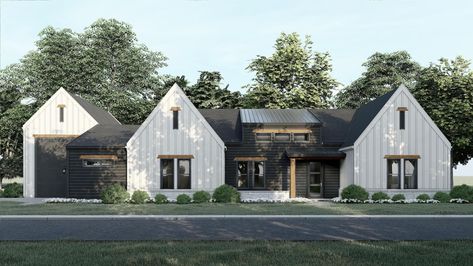 Black and white natural wood cedar Farmhouse Scandinavian Floor Plans, Scandinavian Home Plans, Scandinavian Farmhouse Exterior, Scandinavian Barn House, Scandinavian House Plan, Modern Scandinavian Farmhouse, Dallas House, Scandinavian Farmhouse, Bungalow Floor Plans