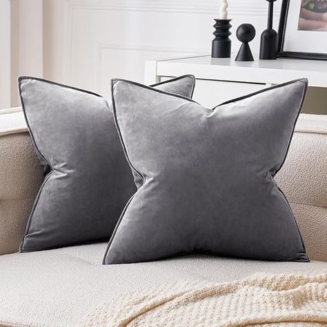 Amazon.com: MIULEE Pack of 2 Decorative Velvet Throw Pillow Cover Soft Pillowcase Solid Square Cushion Case for Sofa Bedroom Car 20x20 Inch Dark Grey : Home & Kitchen White Throw Pillow Covers, Velvet Throw Pillow, White Throws, Fur Pillow, White Throw Pillows, Sofa Bedroom, Throw Pillow Inserts, Velvet Color, Velvet Throw