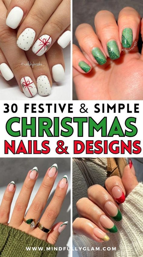 simple christmas nails Simple Christmas Tree Nail Art, Nail Designs Simple Christmas, Christmas Gel Nails Simple, Simple December Nails, Christmas Nail Designs Simple, Diy Christmas Nails Easy, Simple Christmas Nail Art, Simple Christmas Nail Designs, Simple Christmas Nail