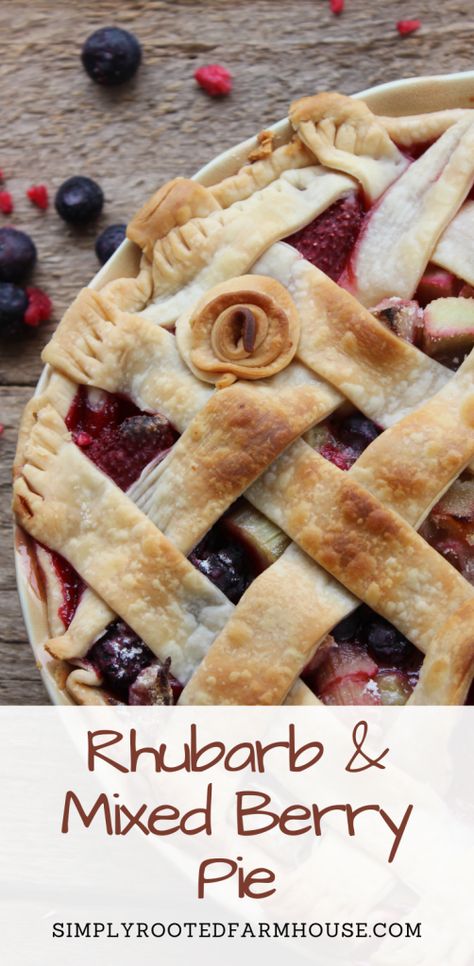 This Rhubarb Mixed Berry Pie is sweet, tart, and easy to make. We're using fresh garden rhubarb and frozen mixed berries in this treat. Frozen Berry Pie, Apple Berry Pie, Mixed Berry Pie Recipe, Mixed Berry Recipes, Homestyle Recipes, Berry Pie Filling, Berry Pie Recipe, Triple Berry Pie, Mixed Berry Pie