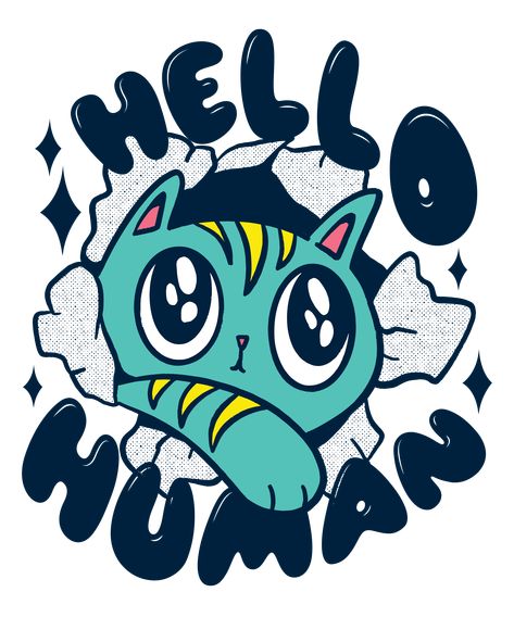 Cute Baby Cat Hello Human Art Aesthetic Design | Women's Fashion T-shirt Gift Idea. Get yours now on Redbubble. Perfect for cat lovers. Redbubble T Shirt, Grey Tshirt Design, Aesthetic Tshirt Design Ideas, Cat Staring, Cat Tshirt Design, Hello Design, Saying Hello, Craft Logo, Tshirt Printing