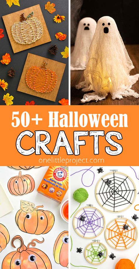 Easy Halloween Crafts - One Little Project Halloween Arts And Crafts For Middle School, Halloween Crafts Occupational Therapy, Art And Crafts For Kids Halloween Party, 6 Year Craft Ideas, Cute And Easy Halloween Crafts, Class Mom Halloween Ideas, First Grade Halloween Craft Ideas, Grade School Halloween Crafts, Halloween Craft School Party