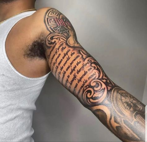 Shoulder Half Sleeve Tattoo Men, Left Shoulder Tattoo For Men, Forearm Tattoo Women Rose, Inner Shoulder Tattoo, Black Shoulder Tattoo, Men's Chest Tattoo Ideas, Peck Tattoos For Men, Tattoo Ideas Men Forearm, Forearm Writing Tattoo