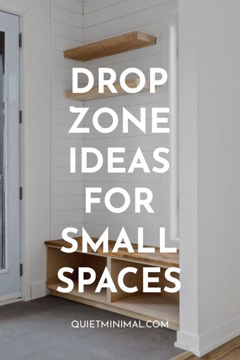 Hall Organisation Ideas, Small Entrance Hall Storage Ideas, Small Hallway Mudroom Ideas, Front Door Storage Entryway Small, Small Space Drop Zone Ideas, Small Laundry Room Drop Zone, Laundry Room Garage Entry Small, Drop Space Ideas, Drop Zone In Closet