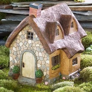 Luxen Home 5 Piece Fairy Garden Set | Wayfair Casa Hobbit, Clay House, English Cottages, Wildlife Garden, Window Box Flowers, Round Window, Miniature Fairy Garden, Mini Fairy Garden, Thatched Cottage