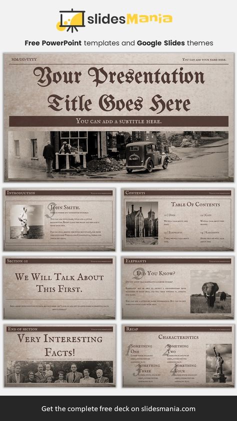 History Google Slides, Vintage Powerpoint Design, Newspaper Slide Template, History Powerpoint Ideas, Canva Presentation Ideas Vintage, Historical Ppt Template, Newspaper Ppt Template, Vintage Presentation Design, History Slide Presentation