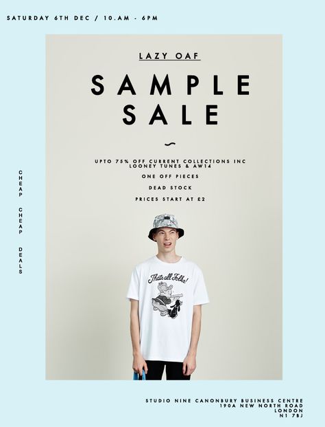 Studio Sample Sale on Saturday 6th December | Lazy Oaf Journal Sample Sale Poster, Mailer Design, Friday Fun, Fashion Poster Design, Online Campaign, Animated Invitations, Lazy Oaf, Sale Flyer, Sale Banner