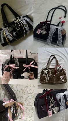 Aesthetic Bag Pictures, Cute Bag Accessories, Decorated Bags Aesthetic, Must Haves For Women, Taschen Aesthetic, Bag For School Aesthetic, Decorated Handbag, Bag Charms Aesthetic, Decorated Bag