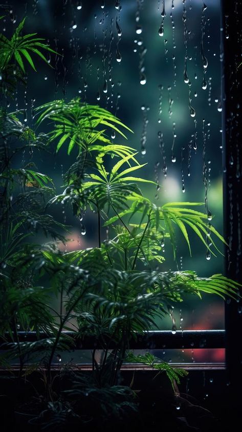 A rain scene with plant nature night glass. | premium image by rawpixel.com Raining Photography, Rainy Day Wallpaper, Plant Aquarium, Rain Video, Rain Wallpaper, Rain Aesthetic, Rain Photo, Night Rain, Beautiful Flowers Photography