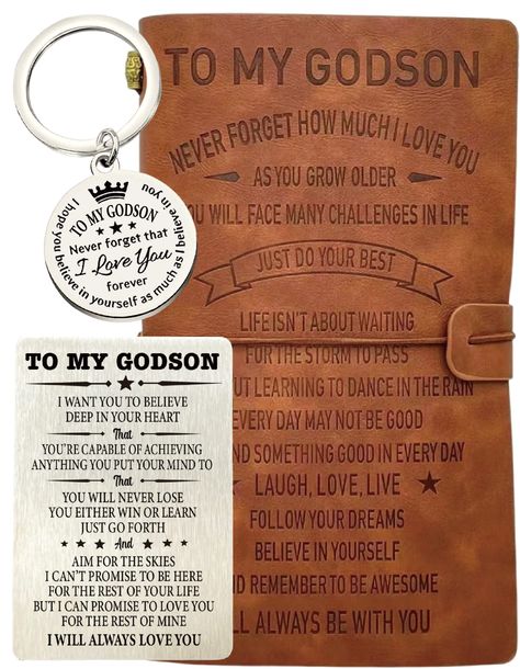 PRICES MAY VARY. Looking for unique loving gifts for Godson to show your love and support? Consider giving this gifts for Godson from Godmother and Godfather. Our sentimental gifts for Godson or New Godson is perfect for many occasion especially for Godson's Birthday, Graduation, Proposal, Christian or Christmas Journal for Godson is engraved with loving notes, and is made of durable PU leather and high-quality pages. To my Godson journal measures 7.8”x 4.8” with 140 pages that can be refilled ( Gifts For Godson, Graduation Proposal, Gift For Godson, Writing Diary, Godson Gifts, Keepsake Gifts, Christmas Journal, Diary Notebook, Writing Journal