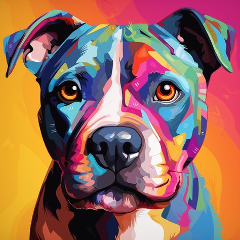 Cute Dog Painting, Dog Painting Pop Art, Staffie Dog, Colorful Dog Art, Dogs Painting, Dog Design Art, Staffy Dog, Animal Paintings Acrylic, Pop Art Images