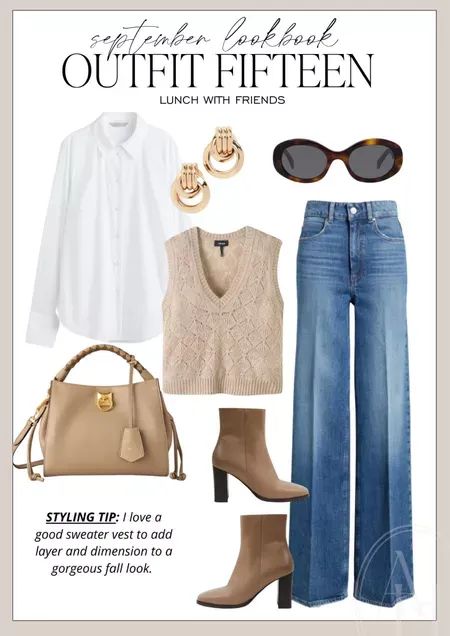 Fall outfit idea perfect for grabbing lunch with friends. I love this cashmere vest and pleat front jeans. Click to shop! Casual Lunch Outfit, Idea For Lunch, Vest Outfits For Women, Alyson Haley, Lunch Outfit, Lunch With Friends, Winter Dress, Friend Outfits, Casual Work Outfits