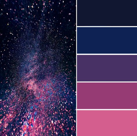 Colour #graphicdesign Different Wedding Colors Colour Palettes, Celestial Color Scheme, Glitter Colour Palette, Celestial Colour Palette, Celestial Wedding Color Palette, Universe Colour Palette, Space Pallete Color, Galaxy Colour Palette, Nebula Color Palette