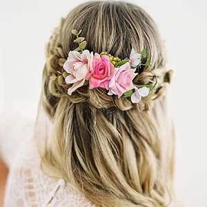 Fangsen Wedding Silver Pink Rose Flower Hair Comb Boho Wedding Bridal Hair Accessory for Women and Girls Hairstyles For Flower Girls Wedding, Floral Wedding Hair, Cheer Ideas, Wedding Bridal Hair, Flower Crown Hairstyle, Bridal Hair Accessory, Wedding Silver, Flower Comb, Flower Girl Hairstyles