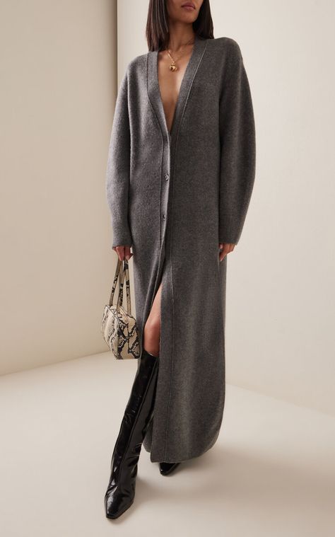 Cashmere Maxi Cardigan Dress By Zeynep Arçay | Moda Operandi Maxi Cardigan Outfit, Jersey Dresses, Cardigan Dress, Cardigan Outfit, Grey Maxi, Cashmere Outfits, Maxi Cardigan, Cardigan Outfits, Knitwear Dress