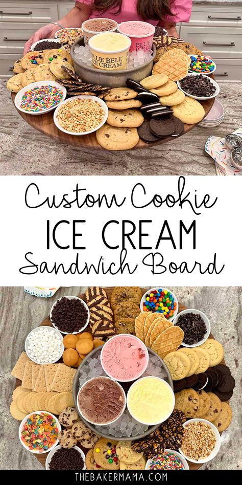 Ice Cream Sandwich Board, Ice Cream Sandwich Bar Ideas, Ice Cream Bar Party Ideas For Kids, Ice Cream Sandwich Party, Ice Cream Graduation Party Ideas, Ice Cream Charcuterie Board Ideas, Ice Cream Picnic, How To Keep Ice Cream Cold At A Party, Ice Cream Charcuterie Board