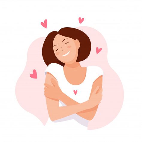 Woman hugging herself with hearts. love ... | Premium Vector #Freepik #vector #heart #love #woman #character Louise Hay, Art And Illustration, Illustration Mignonne, Illustration Art Girl, Woman Illustration, Art Et Illustration, Loving Your Body, Girls Cartoon Art, Flat Illustration