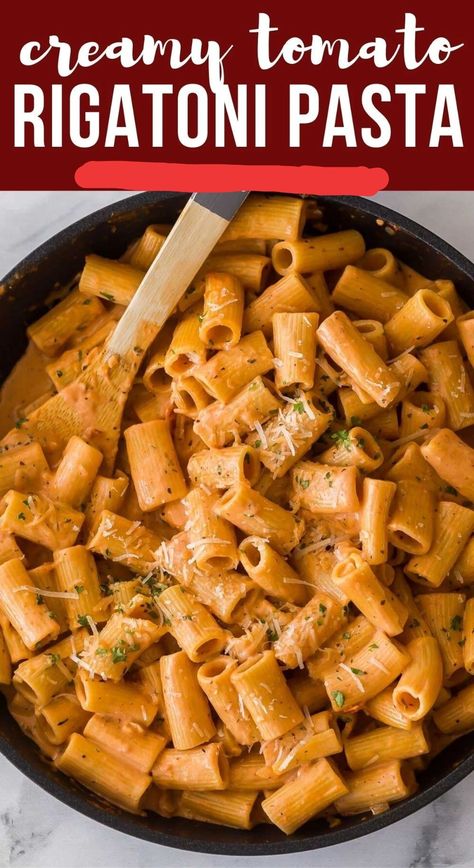 Creamy Tomato Rigatoni Pasta, Spicy Tomato And Mozzarella Pasta, Red Sauce Rigatoni, Pasta With Rigatoni Noodles, Tomato Rigatoni Pasta, Pasta With Raos Sauce, Rigatoni Alfredo Recipes, Hamburger Rigatoni Recipes, Creamy Tomato Rigatoni