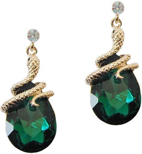 AmazonSmile: Navachi 18k Gold Plated Crystal Green Zircon Snake Drop Dangle Earrings: Clothing Bendable Necklace, Slytherin Jewelry, Slytherin Fashion, Stile Harry Potter, Snake Gift, Open Bangle Bracelet, Crystal Green, Chique Outfits, Snake Jewelry