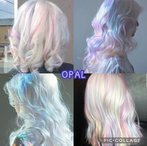 Blonde Hair Color Swatches, Opal Hair Dye, Opal Hair Color, Splatoon Hair, Character Hairstyles, Hair Color Swatches, Alternative Haircuts, Blue And Pink Hair, Cool Hair Ideas