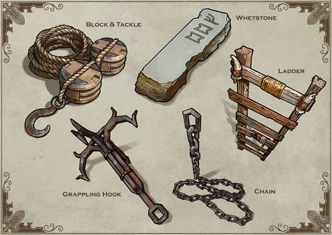 ArtStation - Equipment Cards: Tool 02, Michael Fitzhywel Fantasy Equipment, D D Items, Props Art, Fantasy Props, D&d Dungeons And Dragons, Adventure Gear, Dungeons And Dragons Homebrew, Game Master, Prop Design