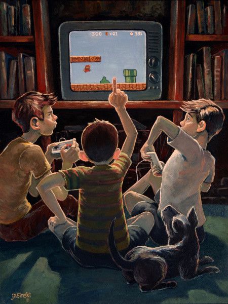 The Saturdays, Arte 8 Bits, New Retro Wave, Super Mario Brothers, 인물 드로잉, Norman Rockwell, Playing Video Games, A Tv, Video Game Art