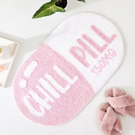 PRICES MAY VARY. 【Unique Design】:All rights reserved. Chill Pill shaped non slip bathroom mat size is 30.3 inches X17 inches, the microfiber bath mat will add some beautiful decor to your space. 【High Quality】:Cute and fun plush non slip shower rug is made of 100% high quality density polyester thicker microfiber material, super soft. 【Machine Washed】:This cool microfiber chill pill shaped bath floor mat uses a unique manufacturing process, machine washed with cold water. 【Non Slip Base】:The bas Chill Pill Rug, Preppy Bathroom Rugs, Pink Accessories For Bedroom, Pink Beachy Bathroom, Pink Girly Apartment, Cute Bathroom Ideas For Teen Girl, Cute Preppy Room Decor, Cute Bathroom Rugs, Cute Pink Decorations