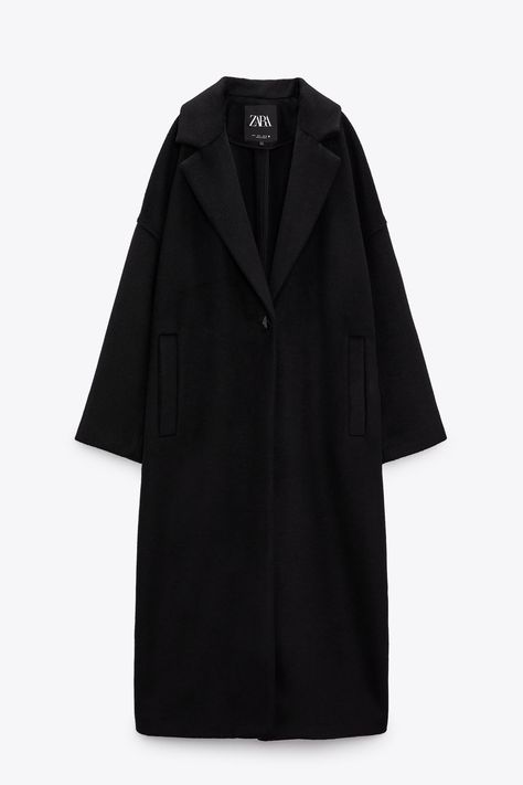 EXTRA LONG WOOL BLEND COAT - Black | ZARA United States Classy Coat, Oversize Coat, School Uniform Fashion, Zara Coat, Long Black Coat, Fitted Coat, Wool Coat Women, Long Wool Coat, Uniform Fashion