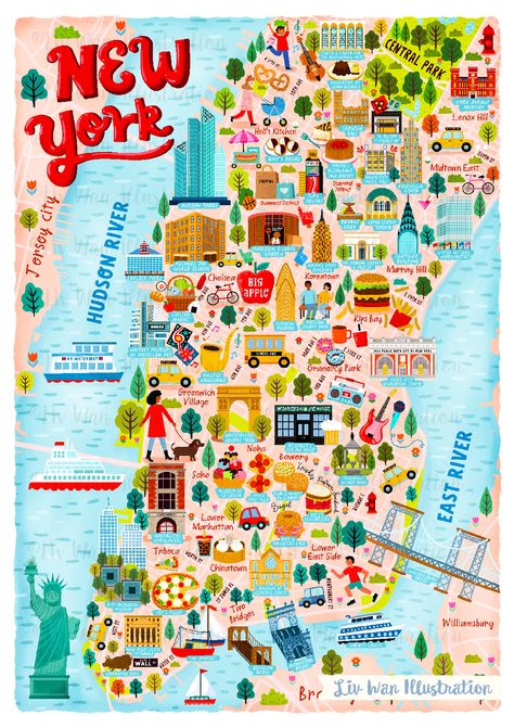 New York City Map Illustration and Design on Behance Central Park Map, City Maps Illustration, City Guide Design, New York Illustration, Nyc Map, New York Map, New York City Vacation, Voyage New York, New York Graffiti