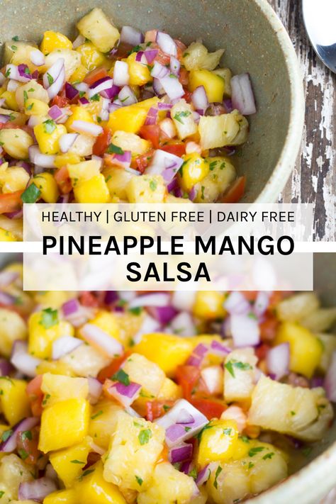 Pineapple Mango Salsa, Mango Pineapple Salsa, Salsa Salad, Sommer Mad, Mango Pineapple, Food Aesthetics, Mexican Dinner, Pineapple Salsa, Mexican Food Recipes Easy