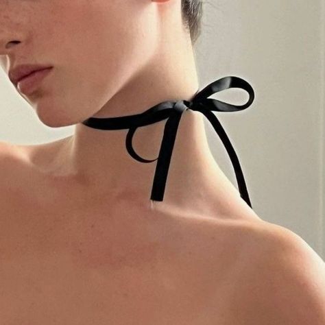 Ribbon Necklace, Black Bow, Silk Ribbon, Choker, A Woman, Ribbon, Silk, Black