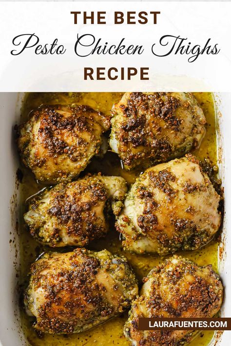 Pesto Chicken Thighs, Pesto Recipes Dinner, Pesto Ranch Chicken, Chicken Thighs In Oven, Veggies Pasta, Oven Baked Chicken Thighs, Baked Pesto Chicken, Mediterranean Foods, Chicken Pesto Recipes