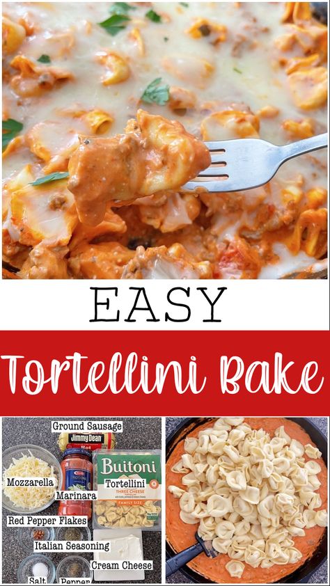 This viral TikTok recipe for an Easy Tortellini Bake is the ultimate comfort food. With just a handful of ingredients, this cheesy and savory dish can be ready in no time. It's perfect for busy weeknights or when you're craving a hearty meal without spending hours in the kitchen. Give it a try and prepare to be impressed! Million Dollar Baked Tortellini, Tortellini Tiktok, Tik Tok Tortellini, Tiktok Tortellini, Cream Cheese Tortellini, Million Dollar Tortellini, Taco Tortellini, Aldi Tortellini Recipe, Make Ahead Tortellini Bake