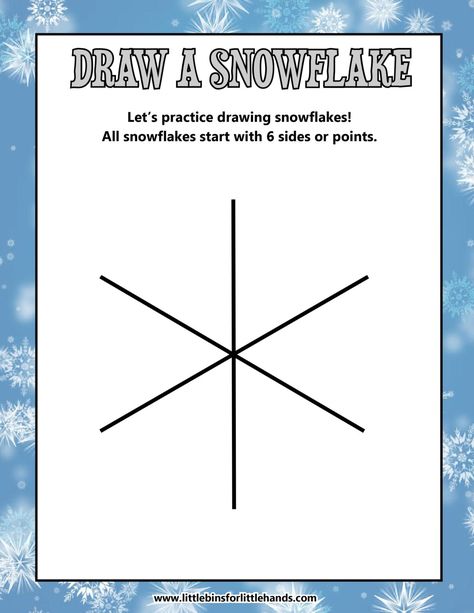 How to Draw a Snowflake with Pictures | Little Bins for Little Hands How To Draw Snowflakes, How To Draw A Snowflake, Easy Snowflake Drawing, Snowflake Step By Step, Snowflake Drawings, Draw A Snowflake, How To Draw Snow, Painting Snowflakes, Easy Snowflake